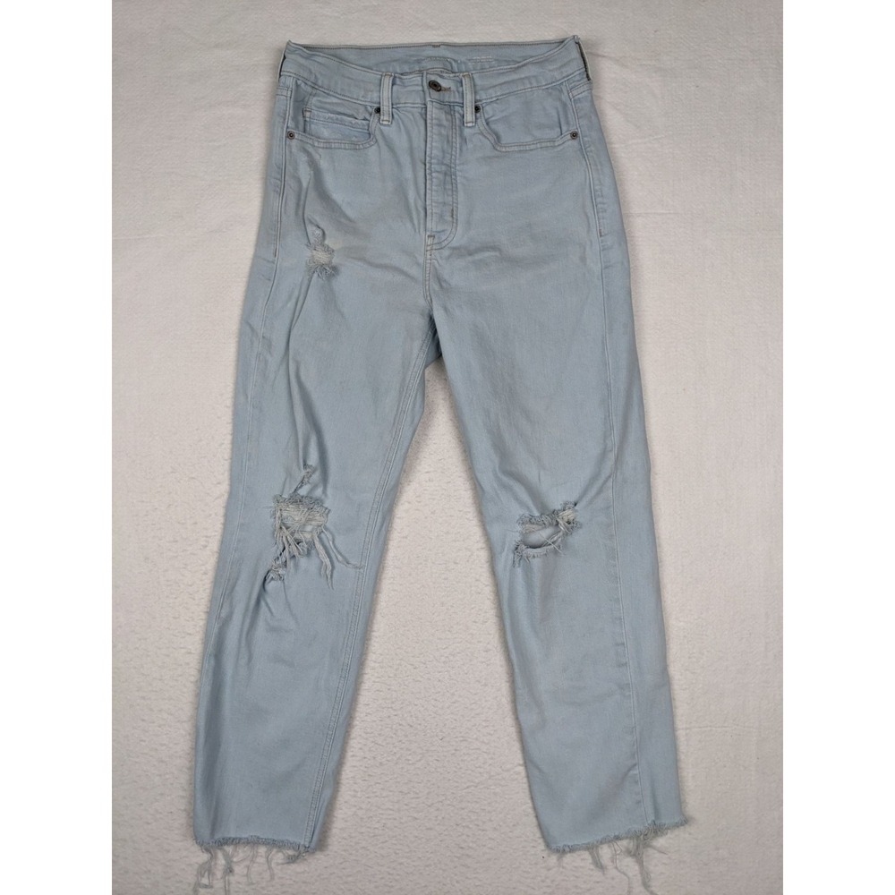 Old Navy Womens Jeans Size 8 Extra High Rise Sky Hi Straight Light Blue Distress
